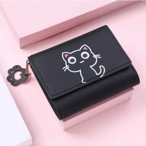 Cute Cat Wallet, Black PU Leather